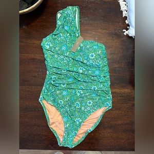 J Crew Ruched One Shoulder One Piece Swimsuit in Marigold Blooms